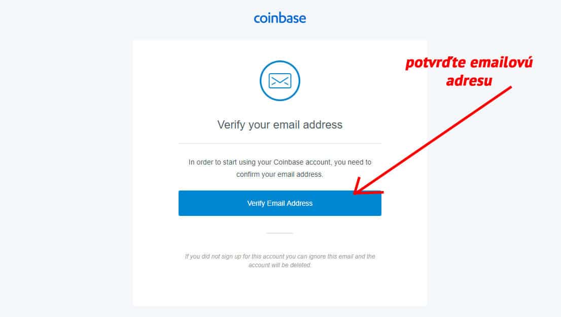 Coinbase - potvrdenie emailovej adresy