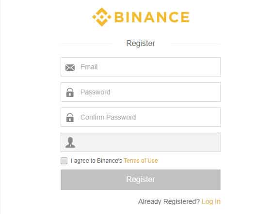 Binance Jersey - registračný formulár