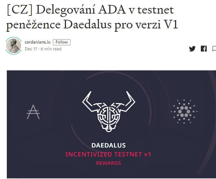 Cardano staking Deadalus návod