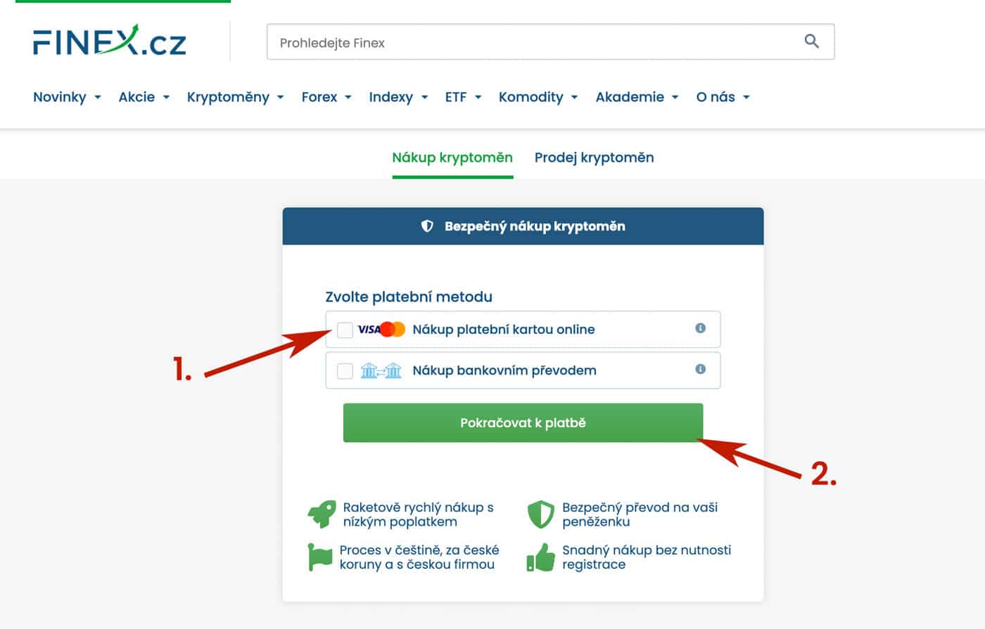 Finex.cz nákup kartou